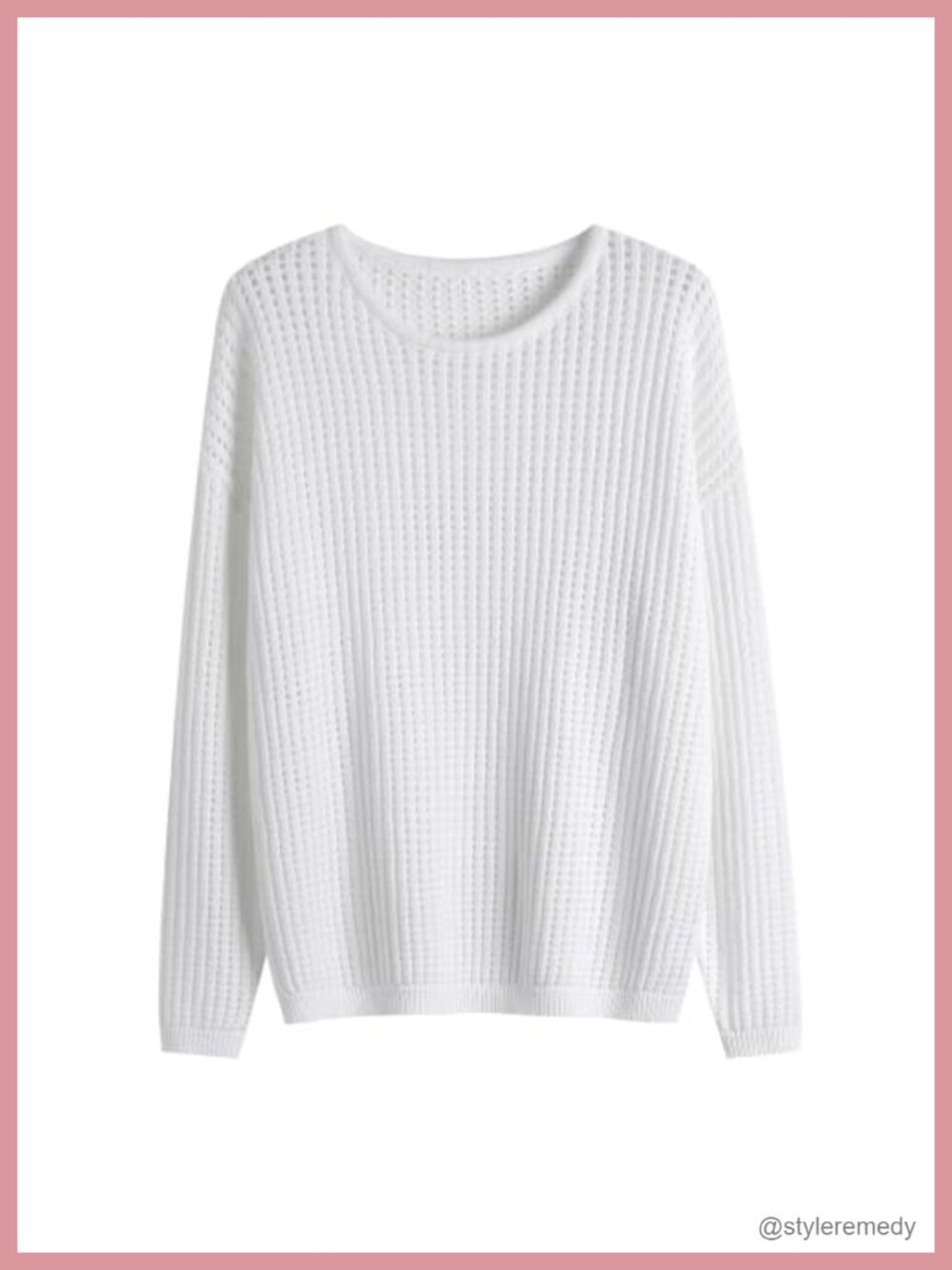 Openwork Knit Crew Neck Pullover Sweater Loose Long Sleeve Casual